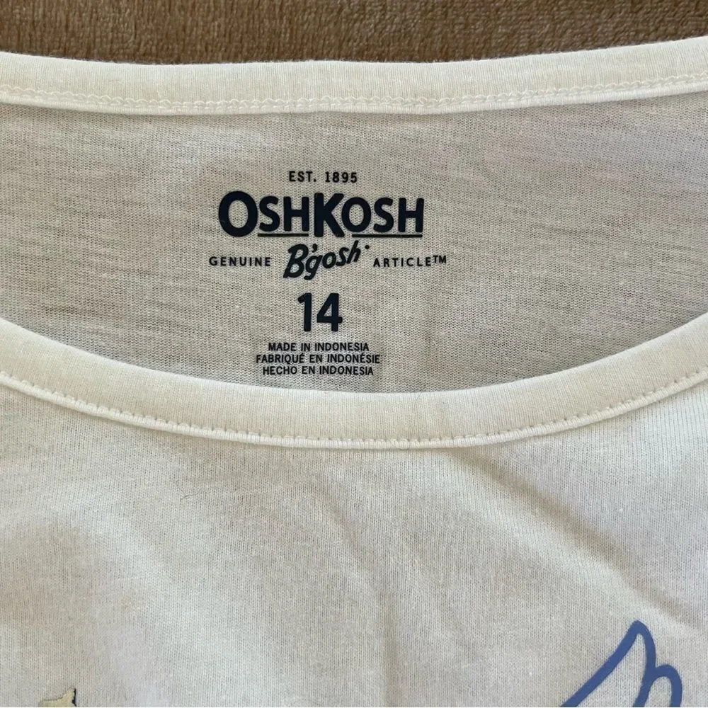 OshKosh B'gosh Girls White Long Sleeve with Colorful Unicorn and Knot NWT 14